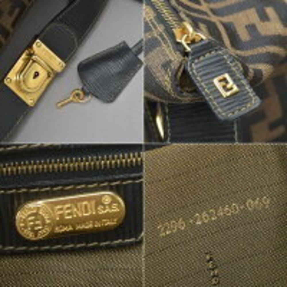 FENDI Zucca Boston bag shoulder lock jacquard leather brown black - Picture 10 of 10